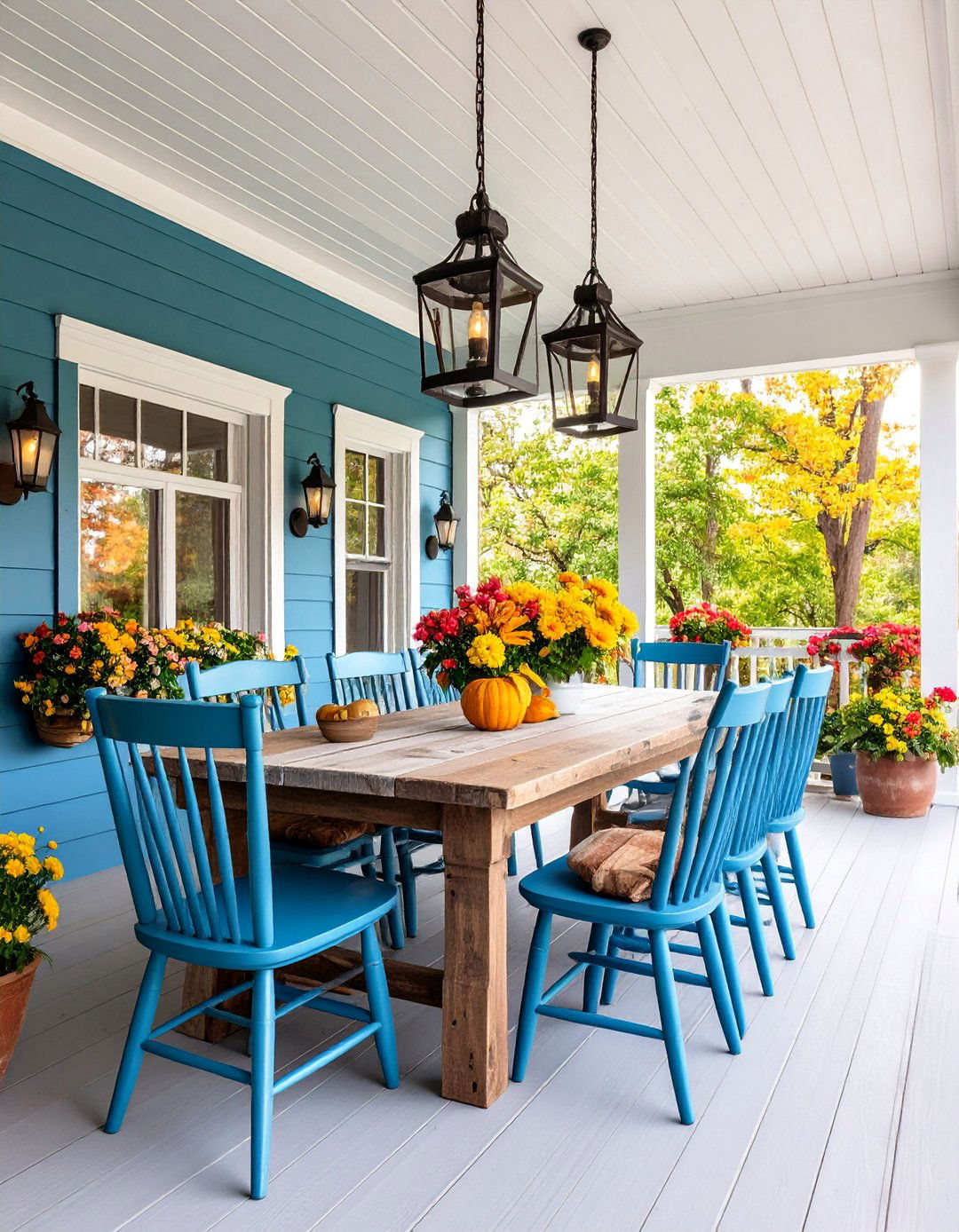 Farmhouse Dining Three Season Porch with Harvest Table - 25 Three Season Porch Ideas