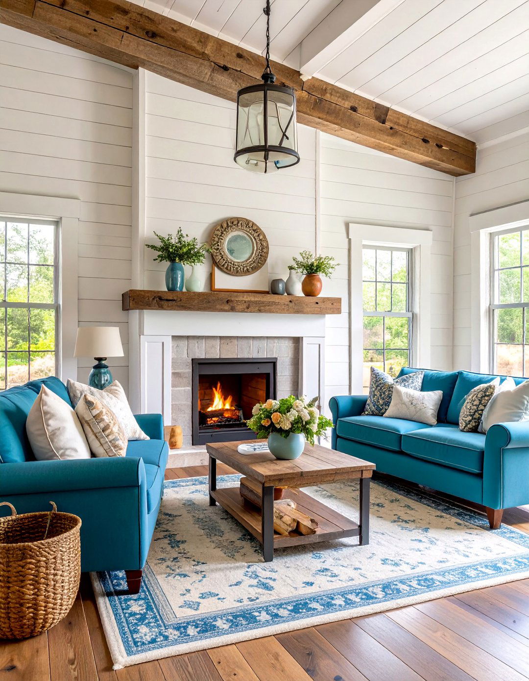 Farmhouse Fireplace with Shiplap Surround - 25 Small Living Room Fireplace Ideas