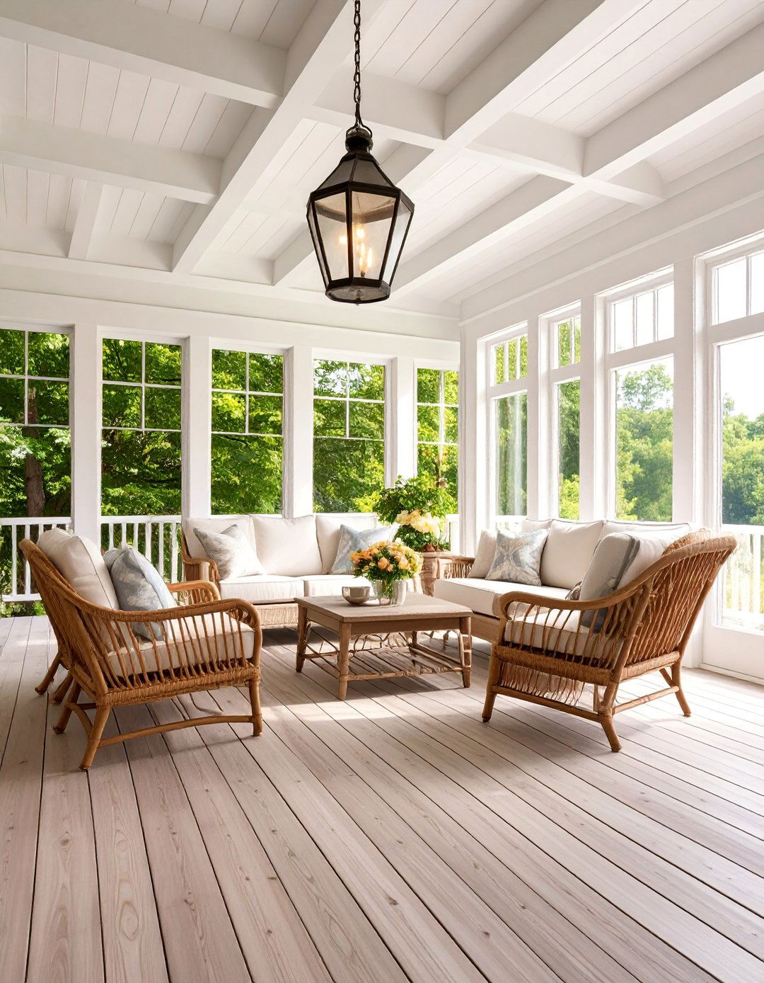 Farmhouse Four Season Sunroom Addition with Wraparound Deck - 25 Sunroom and Deck Combo Ideas