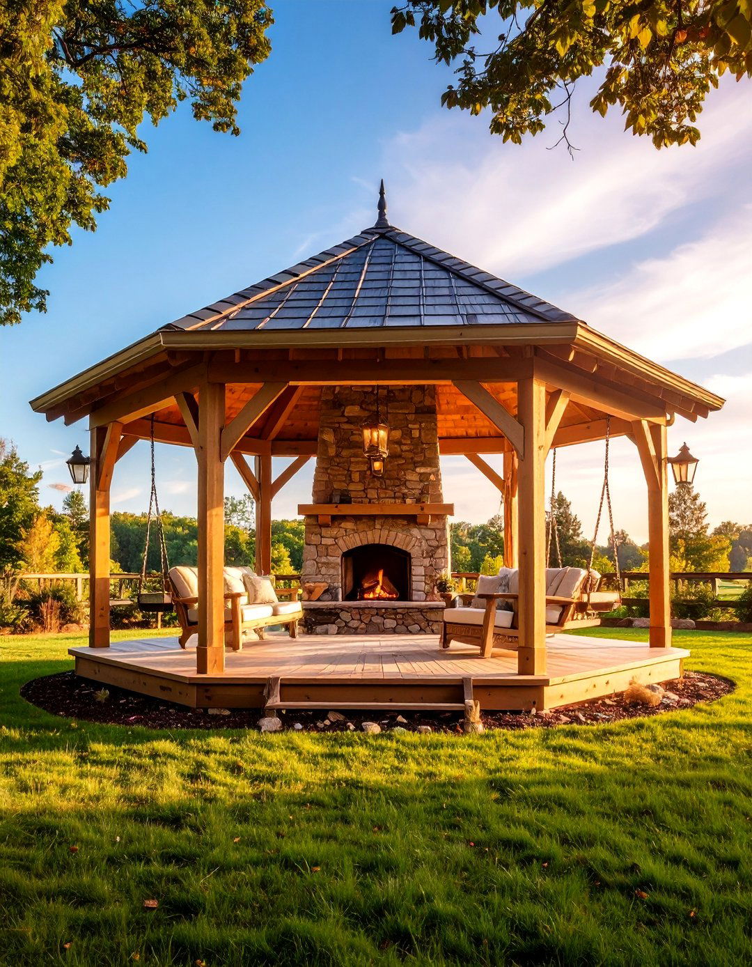 Farmhouse Gable Outdoor Pavilion with Fireplace - 25 Outdoor Pavilion Ideas