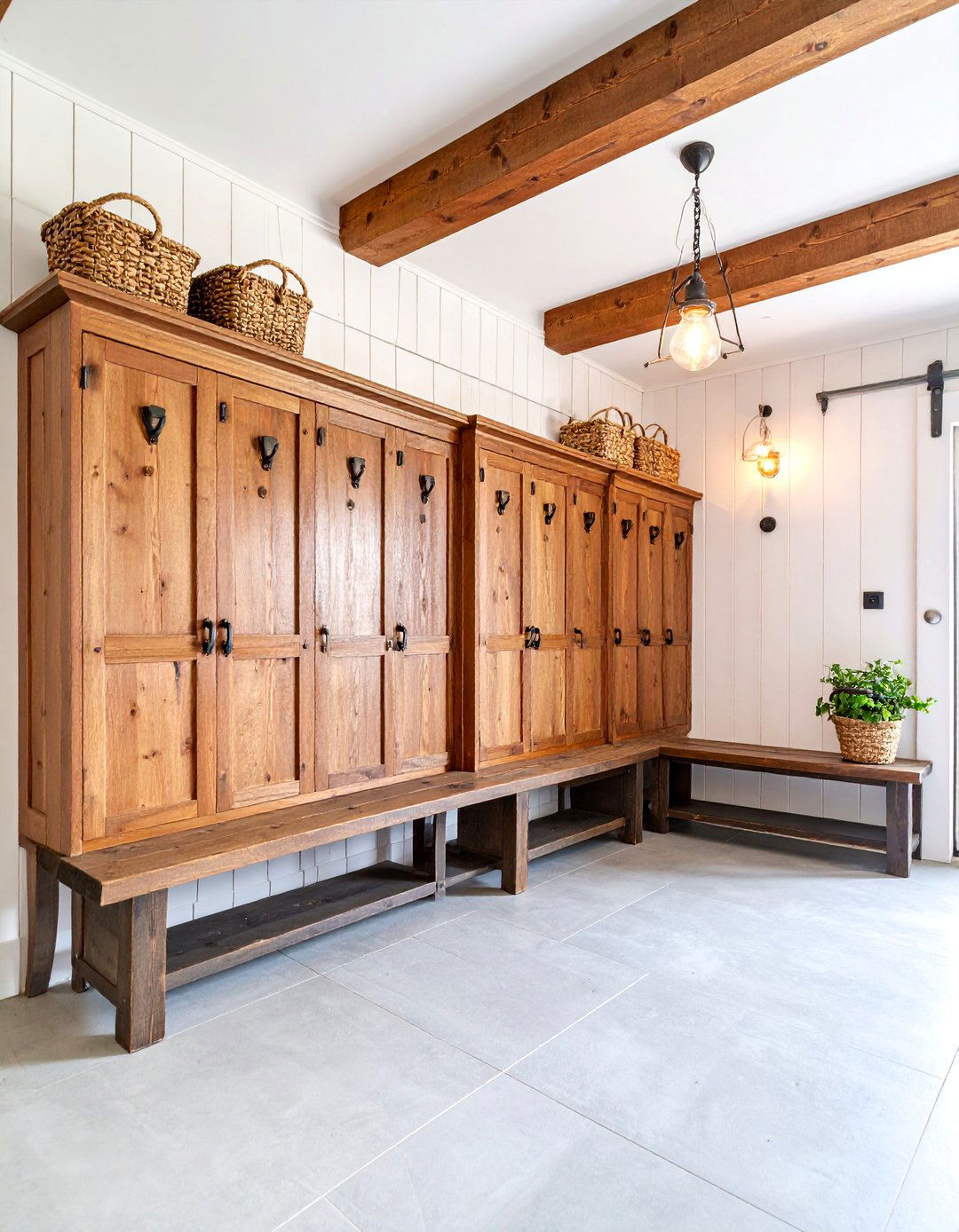 Farmhouse Garage Entryway with Built In Lockers - 25 Garage Entryway Ideas