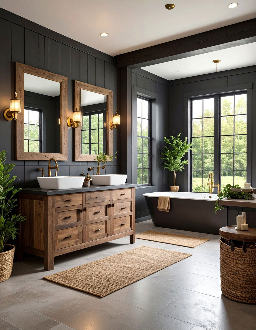 Farmhouse Glam Black and Gold Bathroom - 25 Black and Gold Bathroom Ideas