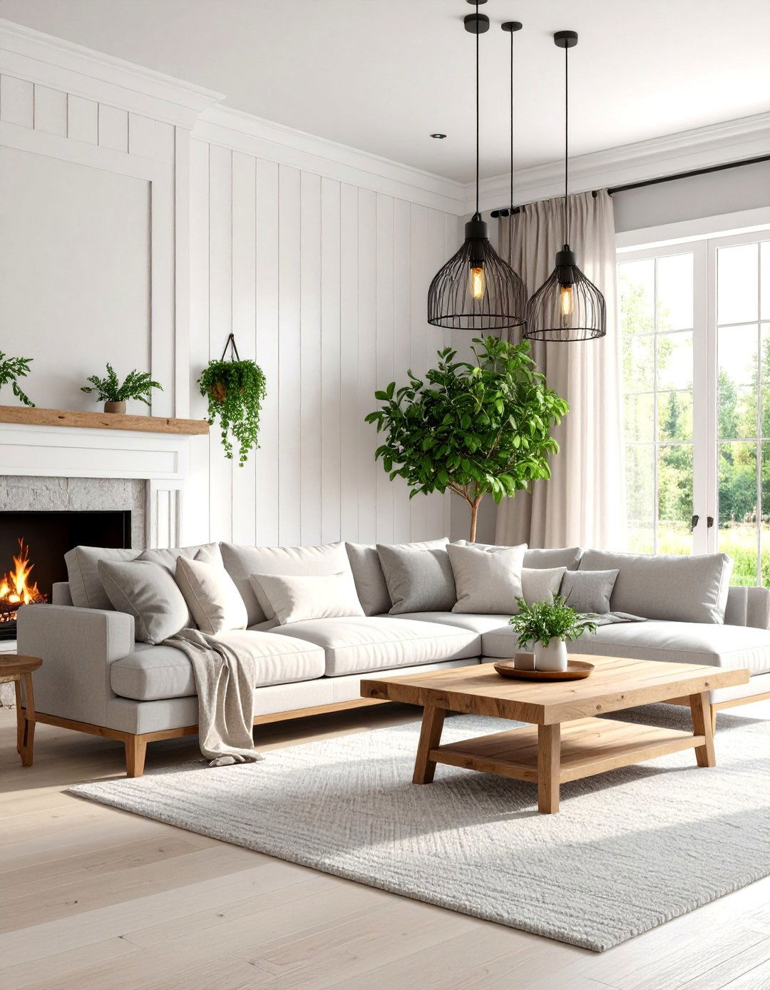 Farmhouse Grey Living Room with Shiplap Accents - 25 living room grey walls black trim