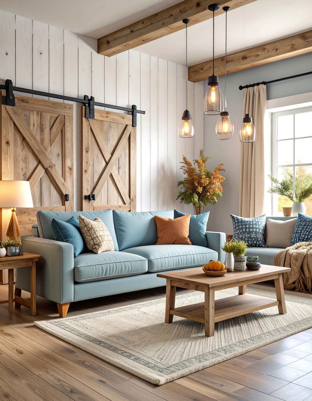 Farmhouse Grey Sofa Room with Shiplap and Vintage Decor - 25 Grey Couch Living Room Ideas
