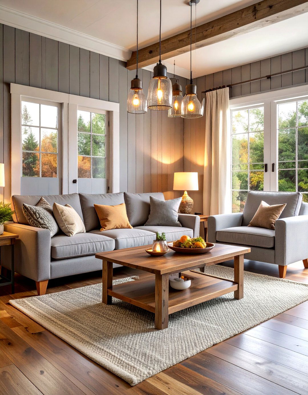 Farmhouse Grey and White Living Room with Rustic Wood Elements - 25 Grey and White Living Room Ideas