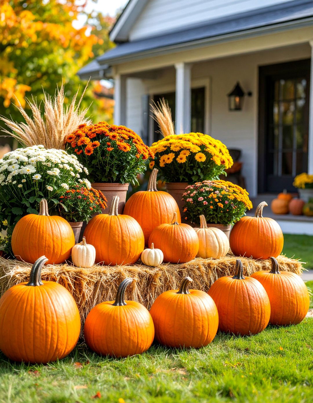 Farmhouse Hay Bale Arrangement - 25 fall outdoor decorating ideas