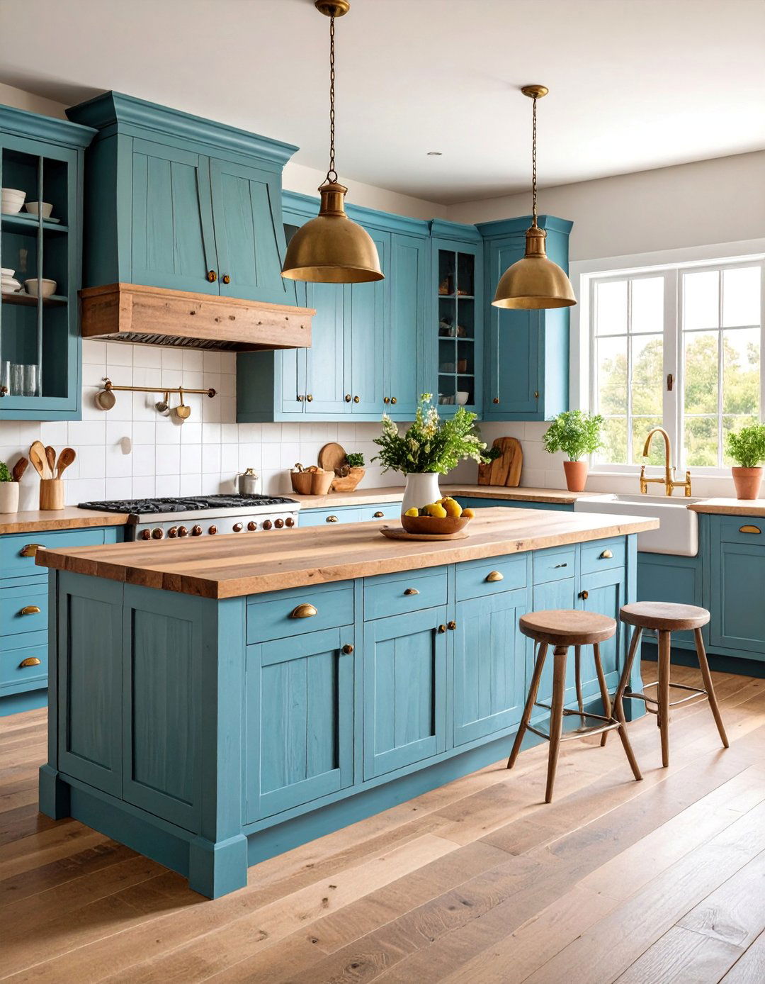 Farmhouse Kitchen with Distressed Shaker Cabinets - 25 Primitive Kitchen Ideas