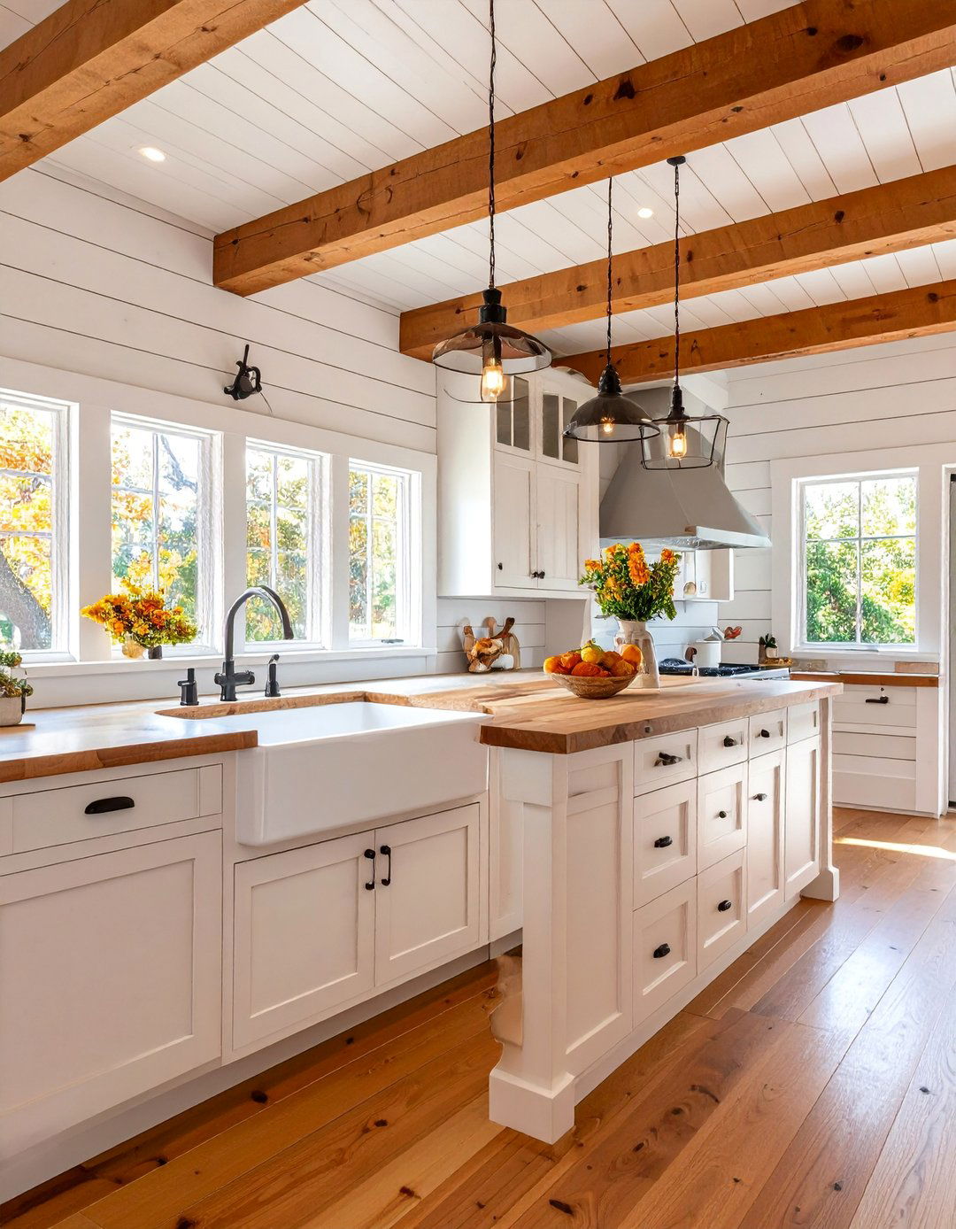 Farmhouse Kitchen with Shiplap Walls and Apron Sink - 25 Rustic Kitchen Ideas