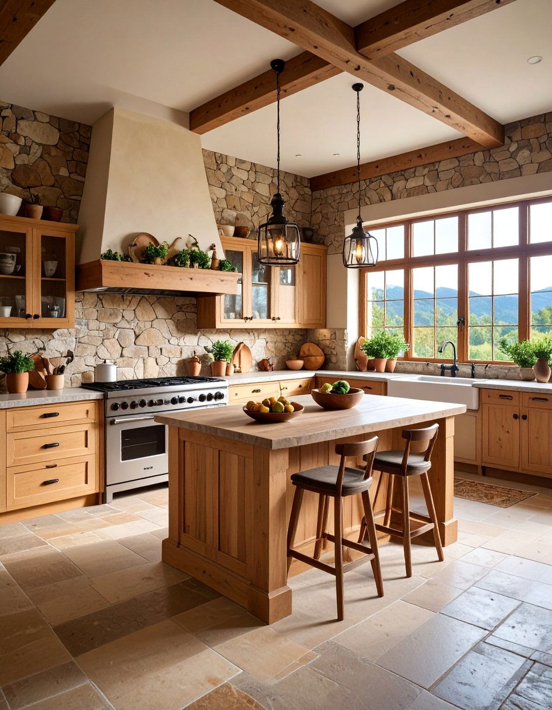 Farmhouse Kitchen with Stone Accent Elements - 25 Farmhouse Kitchen Ideas