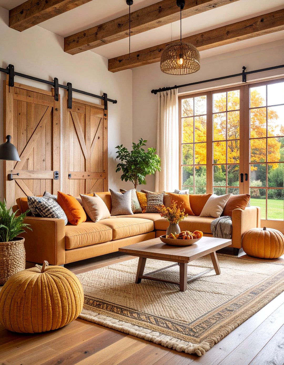 Farmhouse Living Room with Barn Door Room Divider - 25 Farmhouse Living Room Ideas
