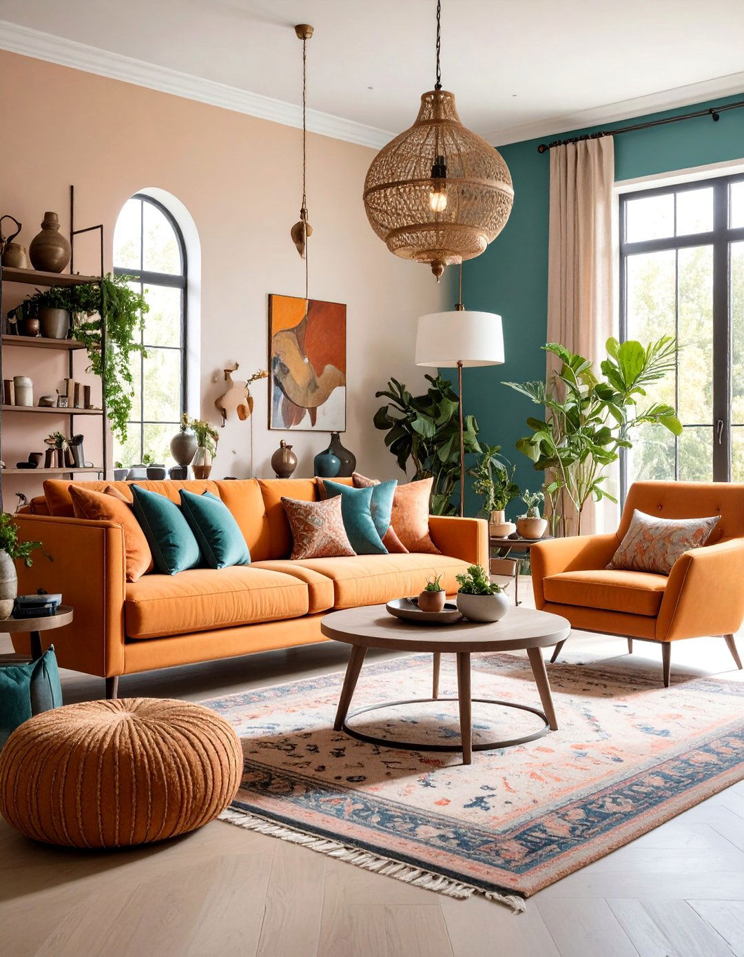 Farmhouse Living Room with Mixed Metals and Textures - 25 Farmhouse Living Room Ideas