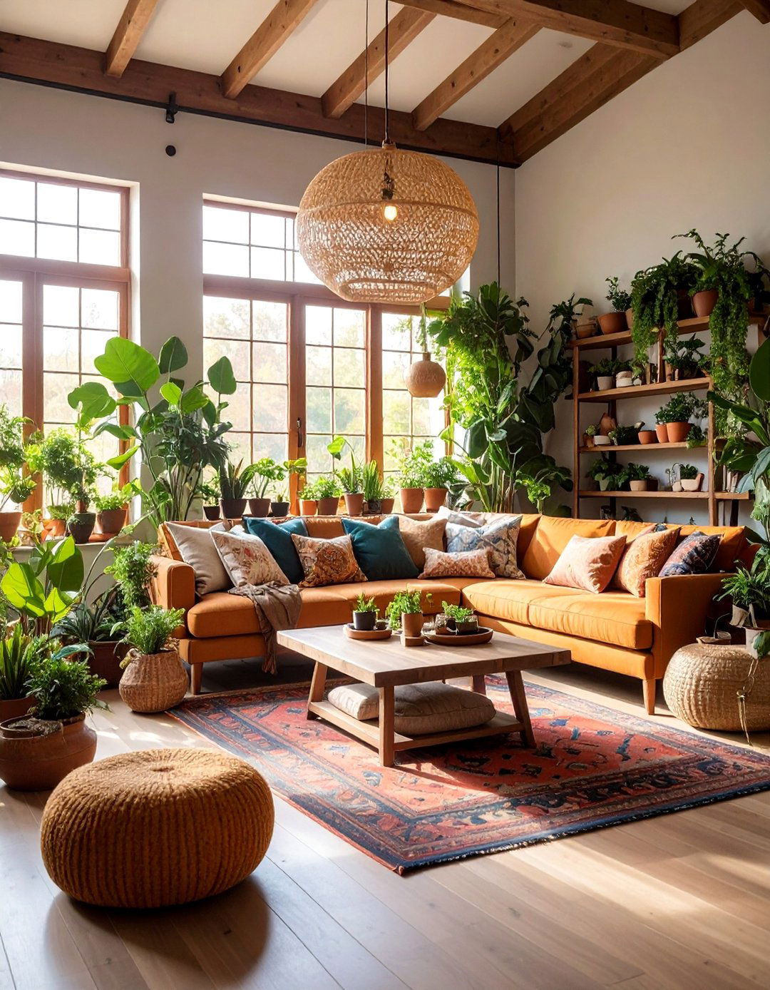 Farmhouse Living Room with Natural Greenery and Plant Displays - 25 Farmhouse Living Room Ideas