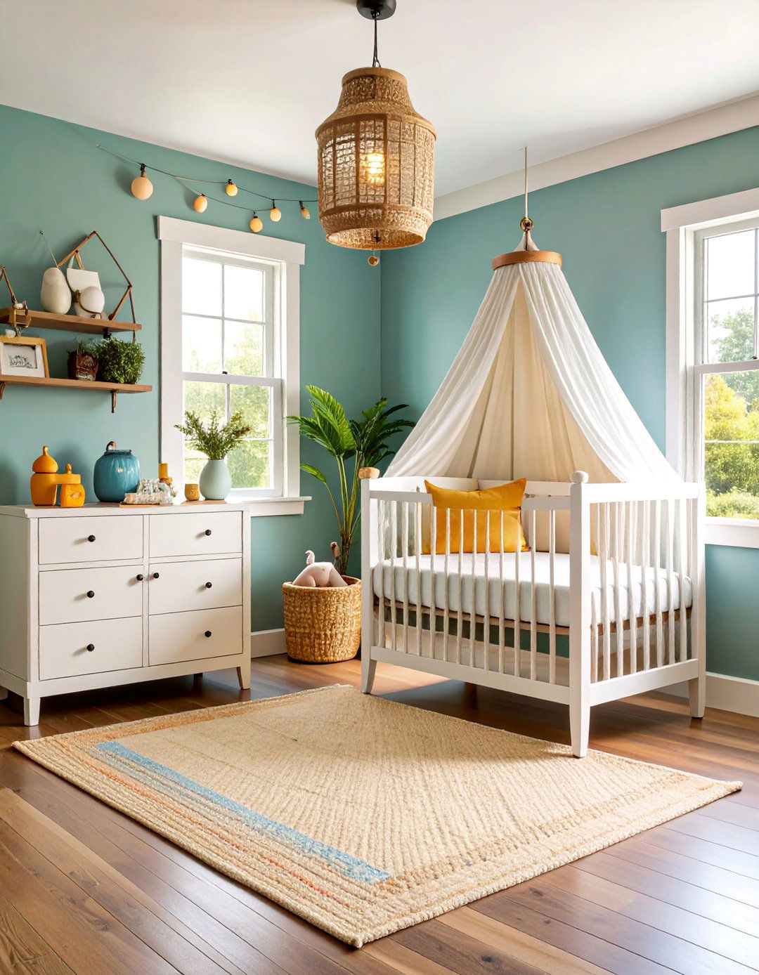 Farmhouse Nursery with Chicken Wire and Mason Jar Storage - 25 Farmhouse Nursery Ideas