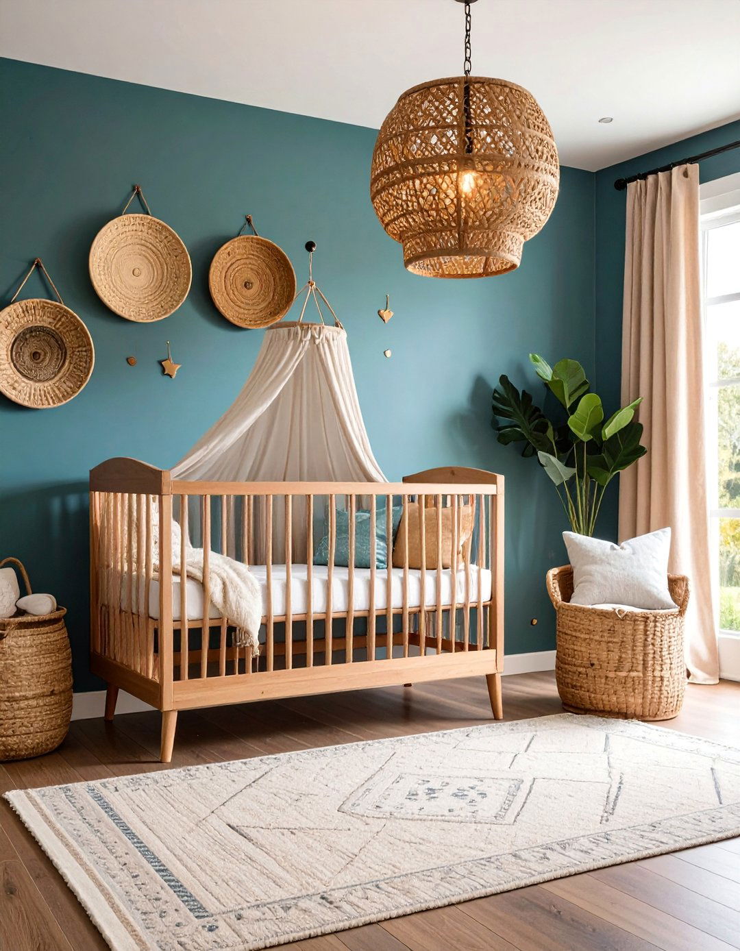 Farmhouse Nursery with Tobacco Basket Wall Art - 25 Farmhouse Nursery Ideas
