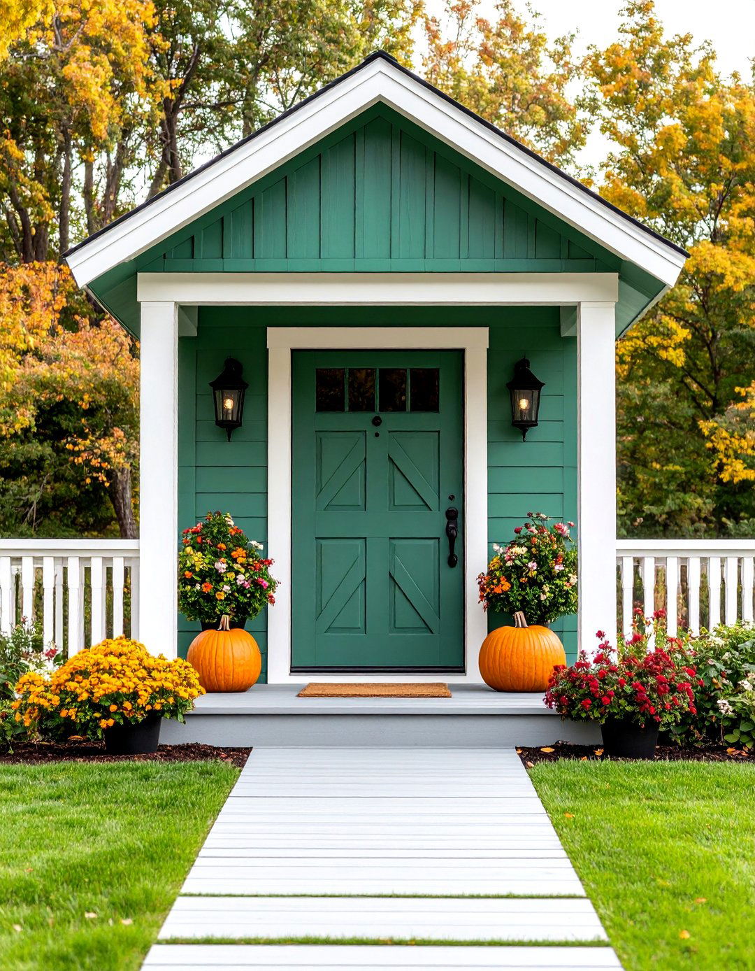 Farmhouse Olive Green Wood Front Door with Cross Buck Design - 25 Olive Green Front Door Ideas