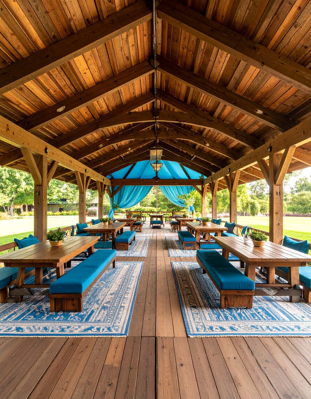 Farmhouse Pavilion Patio with Multiple Activity Zones - 25 Farmhouse Patio Ideas