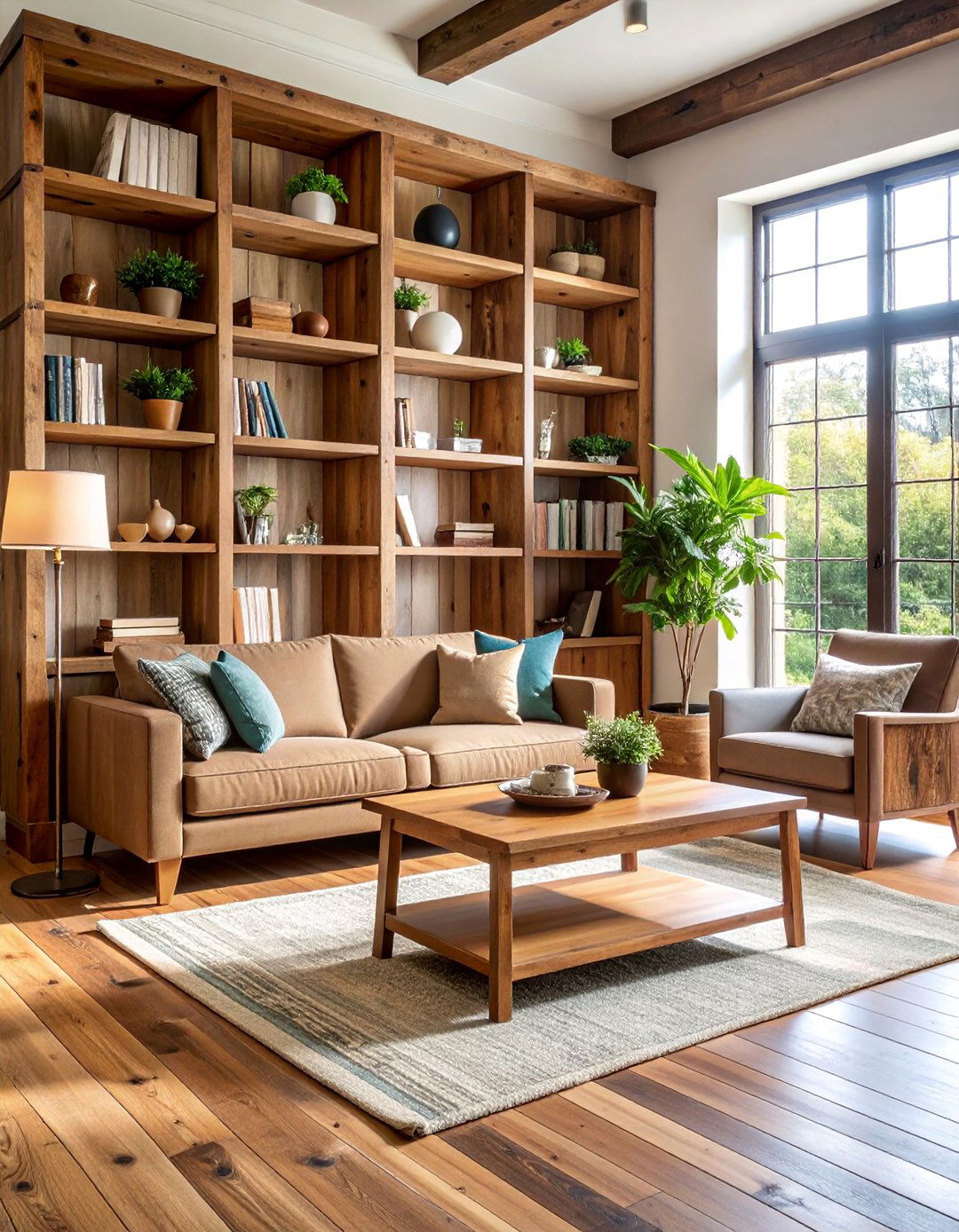Farmhouse Reclaimed Wood Bookcase - 25 Living Room Bookshelf Ideas
