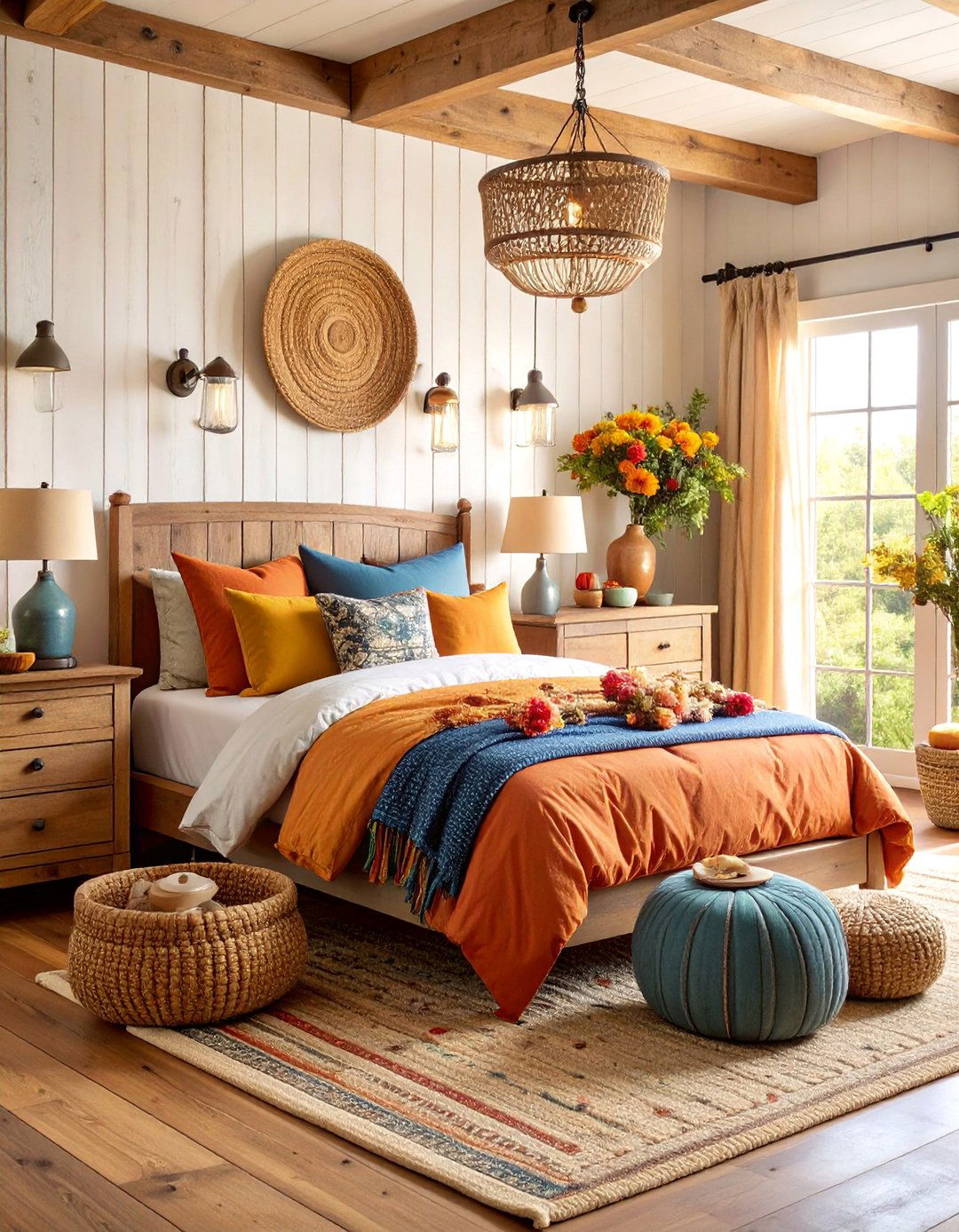 Farmhouse Rust Bedroom with Shiplap Walls - 25 Rust Bedroom Ideas