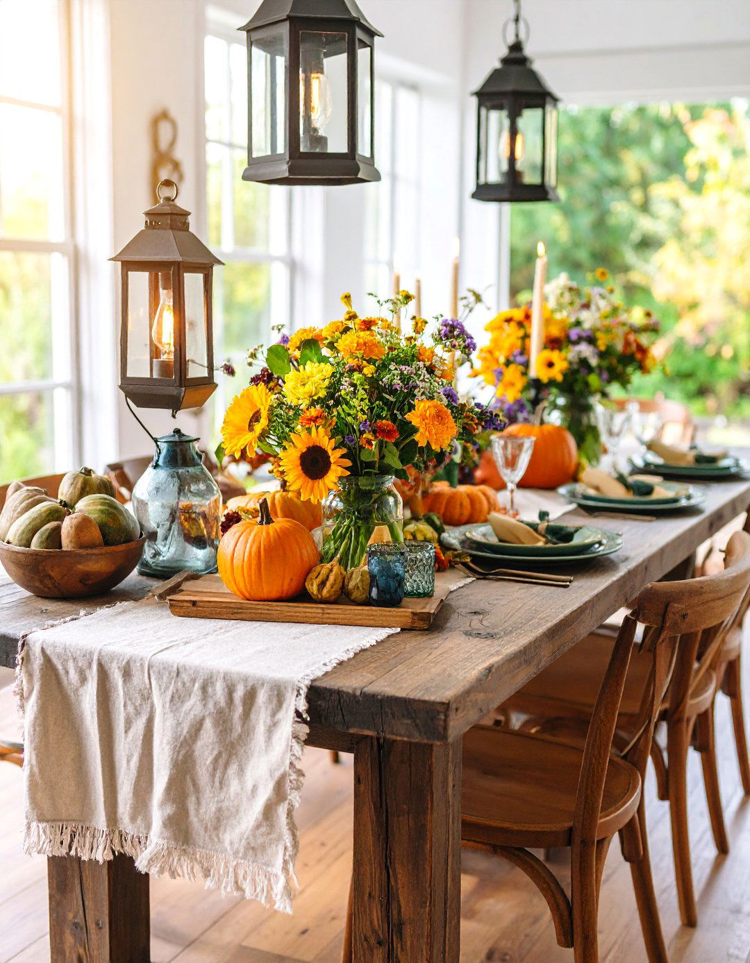 Farmhouse Rustic Dining Room Table with Natural Wood Accents - 25 Dining Room Table Decor Ideas