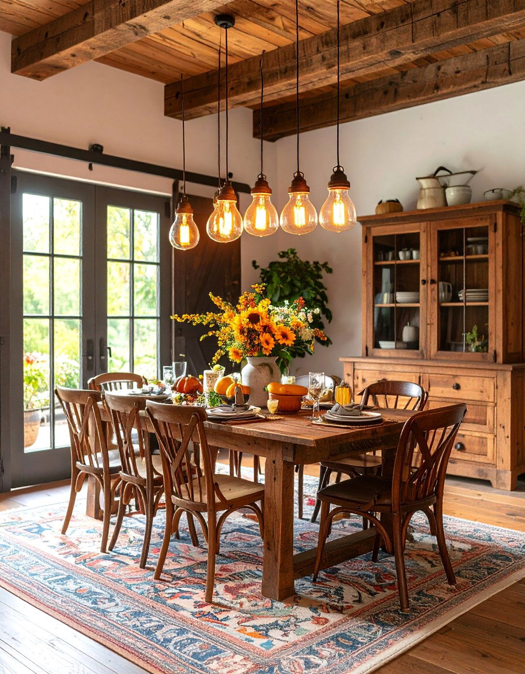 Farmhouse Rustic Dining Room with Sliding Barn Doors - 25 Rustic Dining Room Ideas
