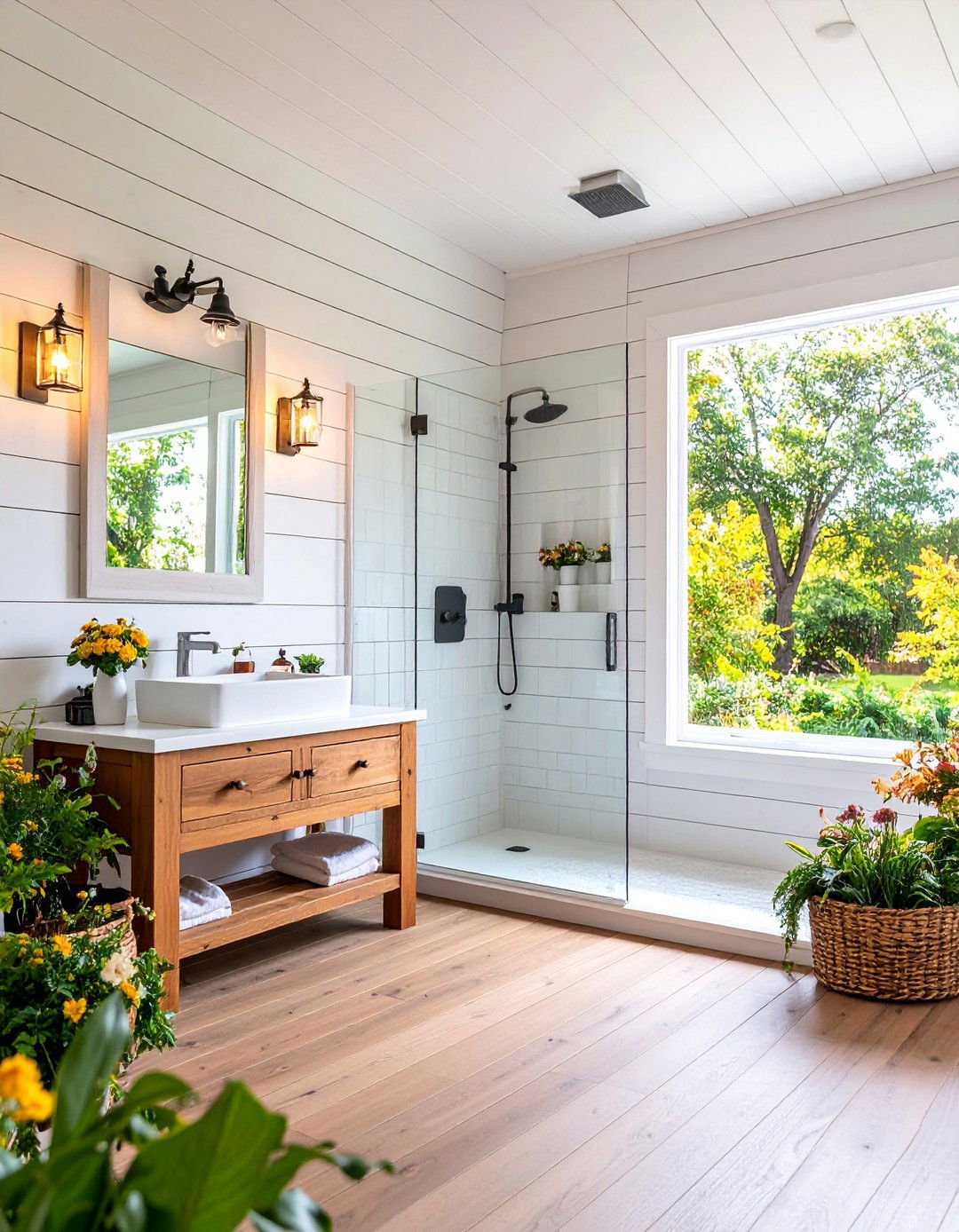 Farmhouse Shiplap Half Wall Shower - 25 Half-wall Shower Ideas