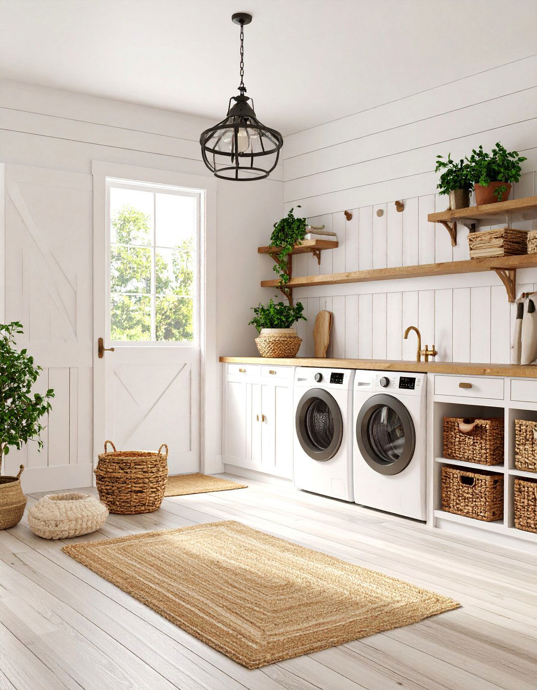 Farmhouse Shiplap Mudroom Laundry Room with Barn Door Storage - 25 Mudroom Laundry Room Ideas