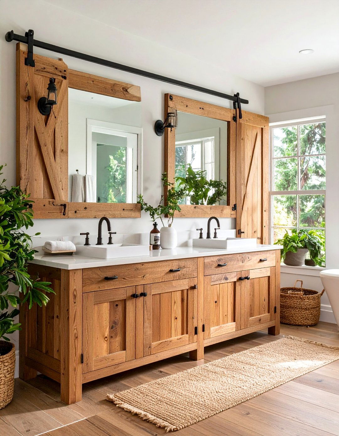 Farmhouse Sliding Door Wood Bathroom Vanity - 25 Wood Bathroom Vanity Ideas