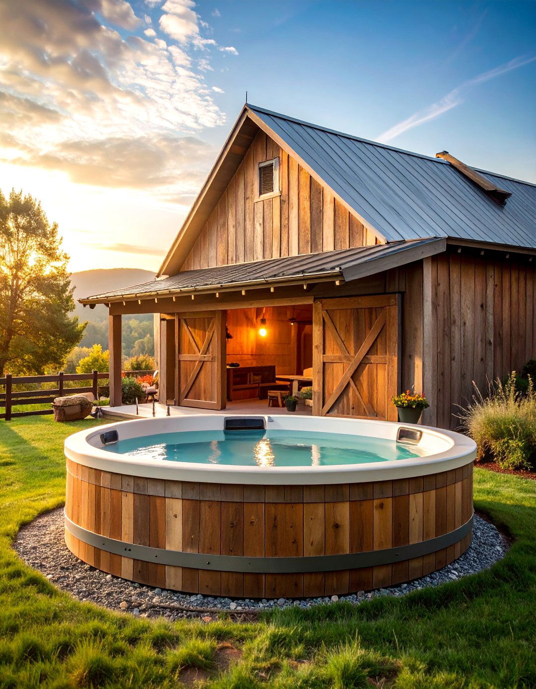 Farmhouse Style Barn Inspired Shelter - 25 Hot Tub Enclosure Ideas