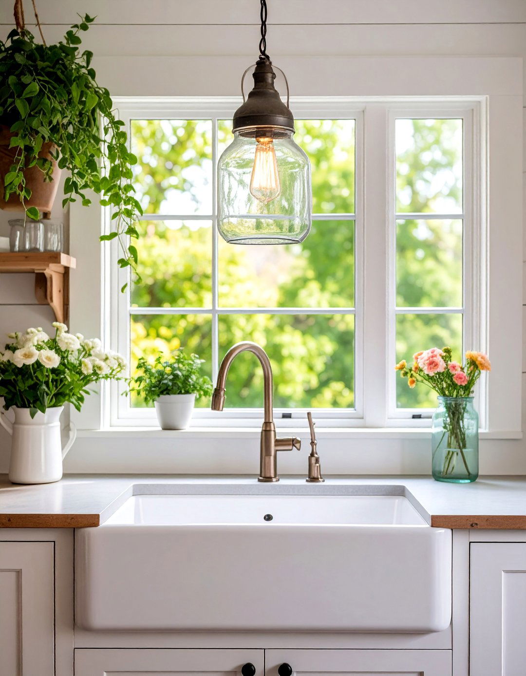Farmhouse Style Mason Jar Pendant Lights - 25 Kitchen Sink Lighting Ideas