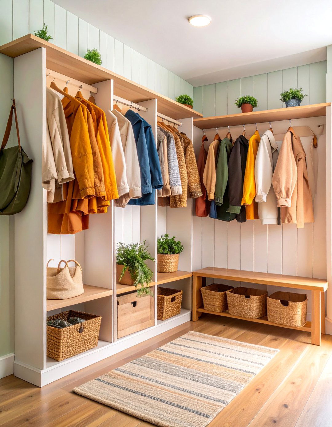 Farmhouse Style Shiplap Wall with Peg Rail - 25 Mudroom Storage Ideas