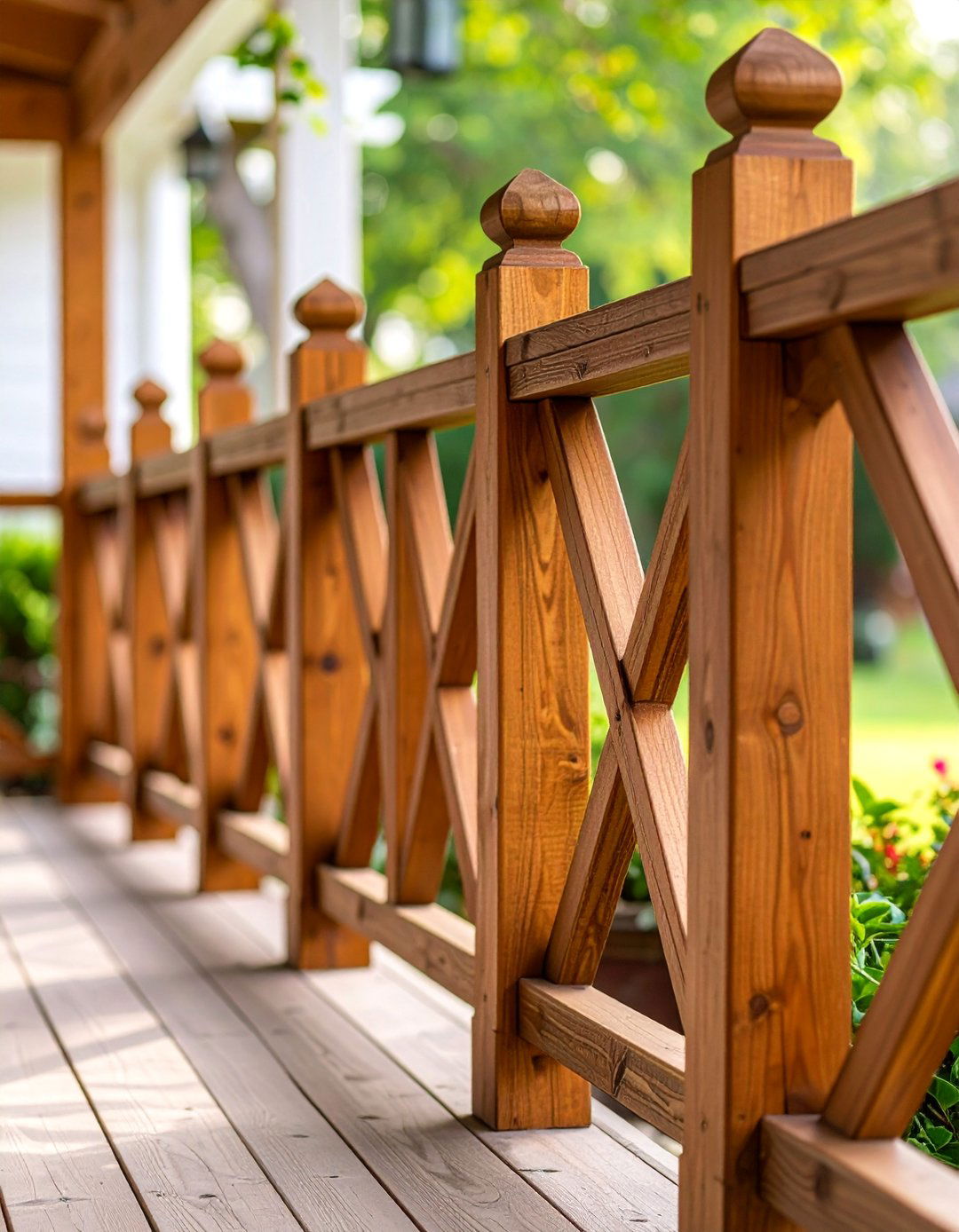 Farmhouse Style X Pattern Wood Railing - 25 Porch Railing Ideas
