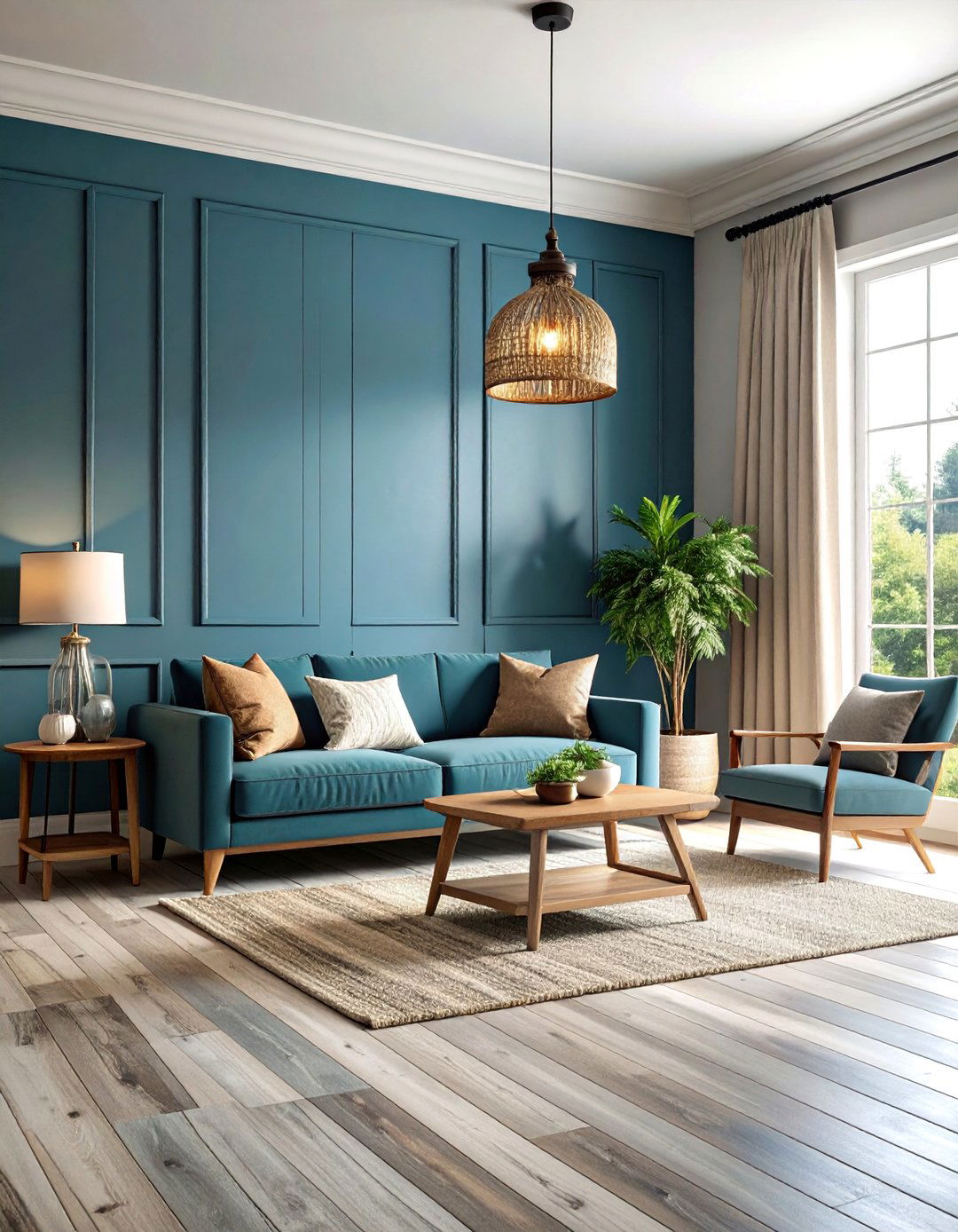 Farmhouse Style with Dusty Blue Walls and Reclaimed Grey Barn Wood Floors - 25 grey floor living room with blue walls ideas
