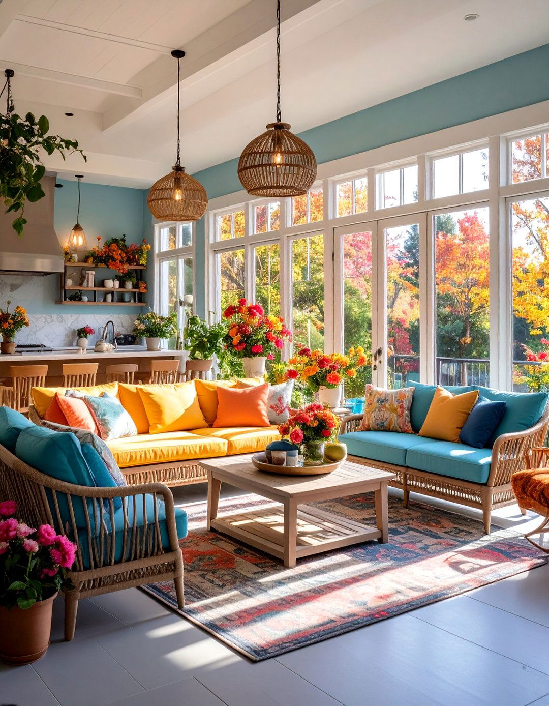 Farmhouse Sunroom with Outdoor Kitchen Pass Through - 25 Farmhouse Sunroom Ideas