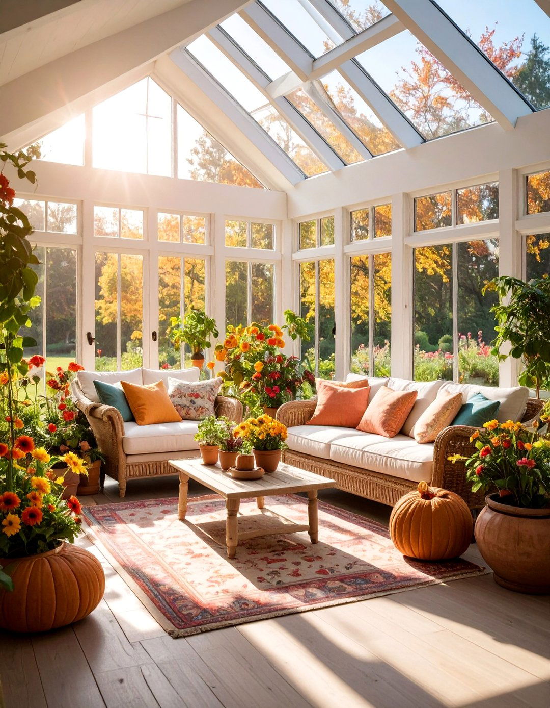 Farmhouse Sunroom with Seasonal Decorating Themes - 25 Farmhouse Sunroom Ideas