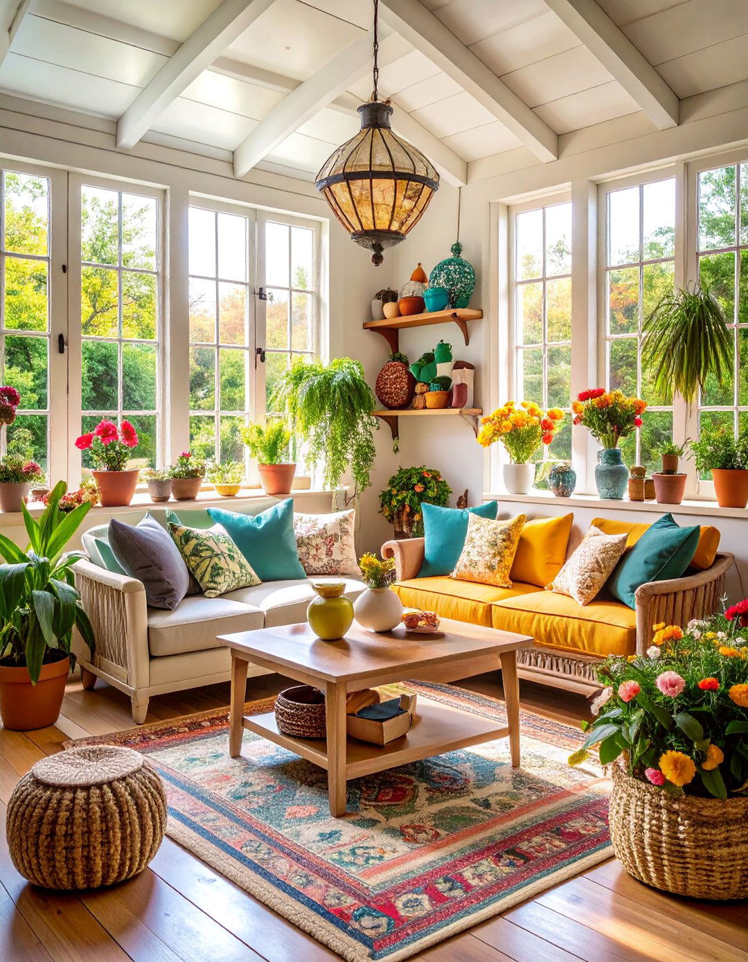 Farmhouse Sunroom with Vintage Collected Accessories - 25 Farmhouse Sunroom Ideas