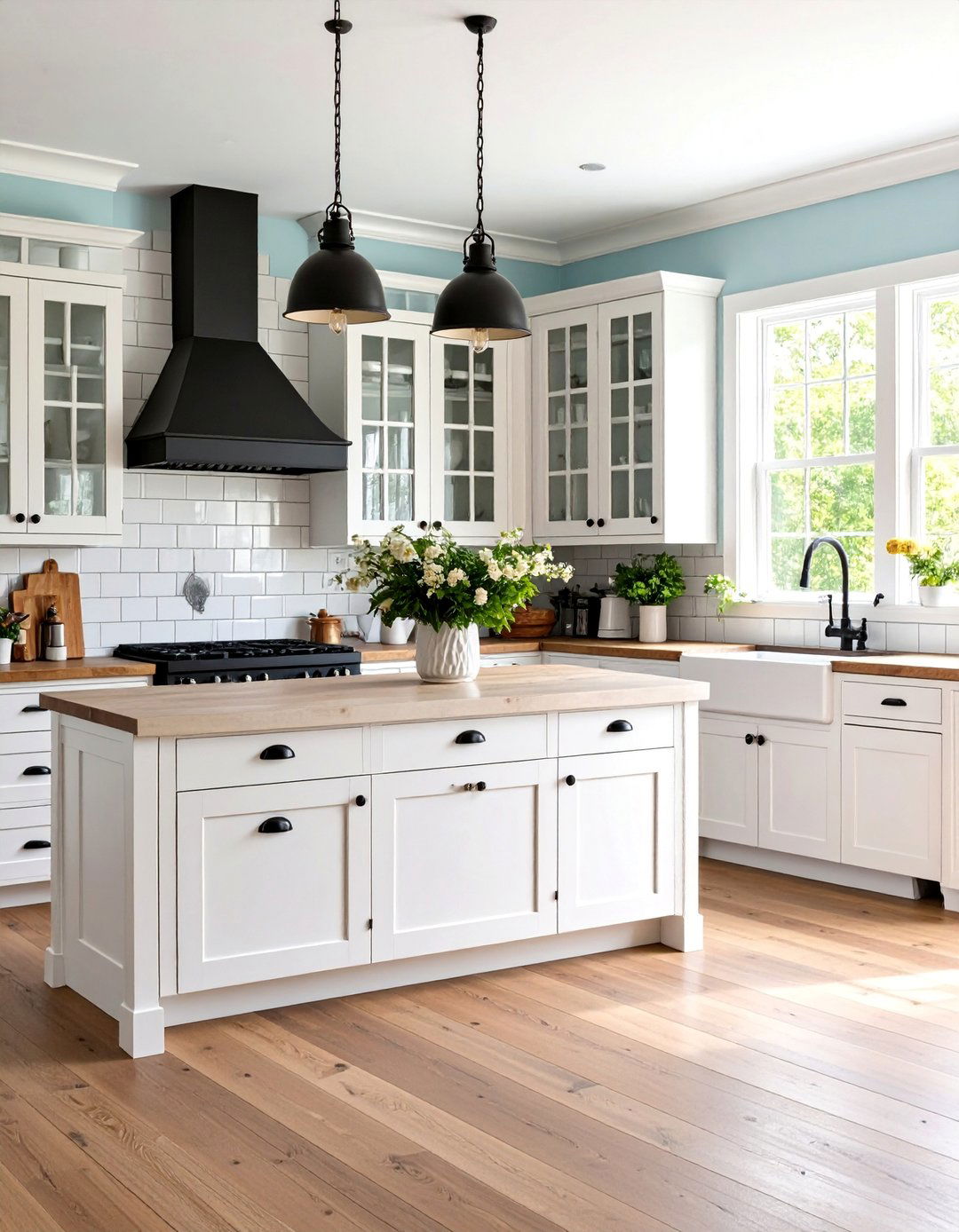 Farmhouse White Kitchen with Black Cast Iron Appliances - 25 White Kitchen with Black Appliances Ideas