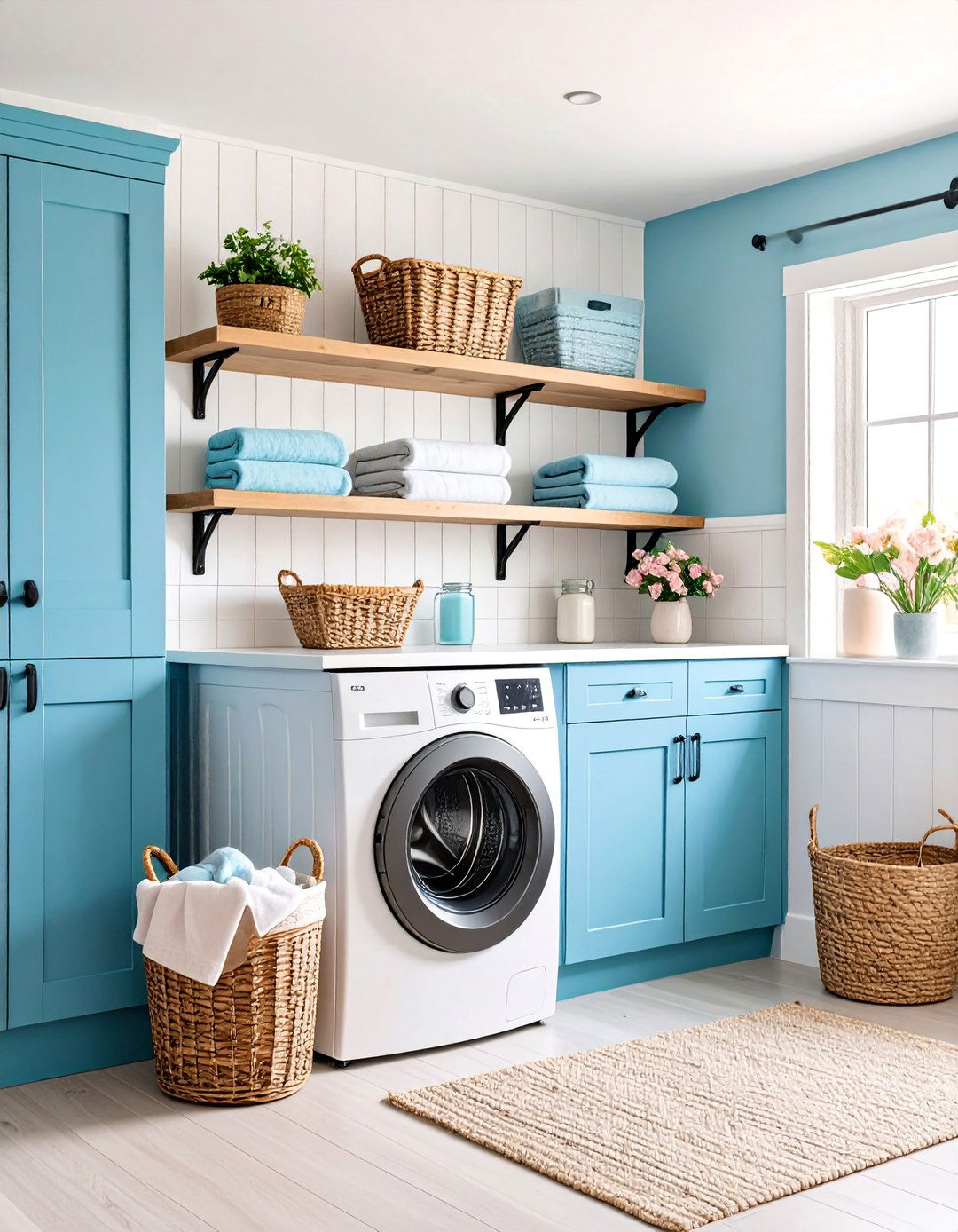Farmhouse White Laundry Room with Black Accents - 25 Laundry Room Paint Ideas
