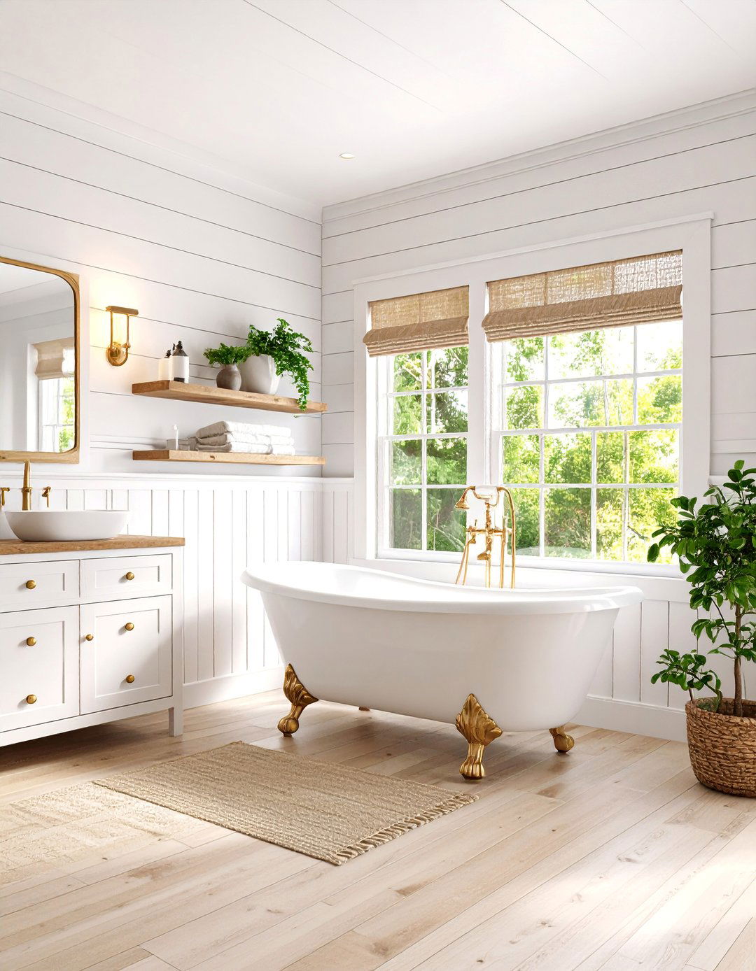 Farmhouse White Shiplap Haven - 25 White Bathroom Ideas