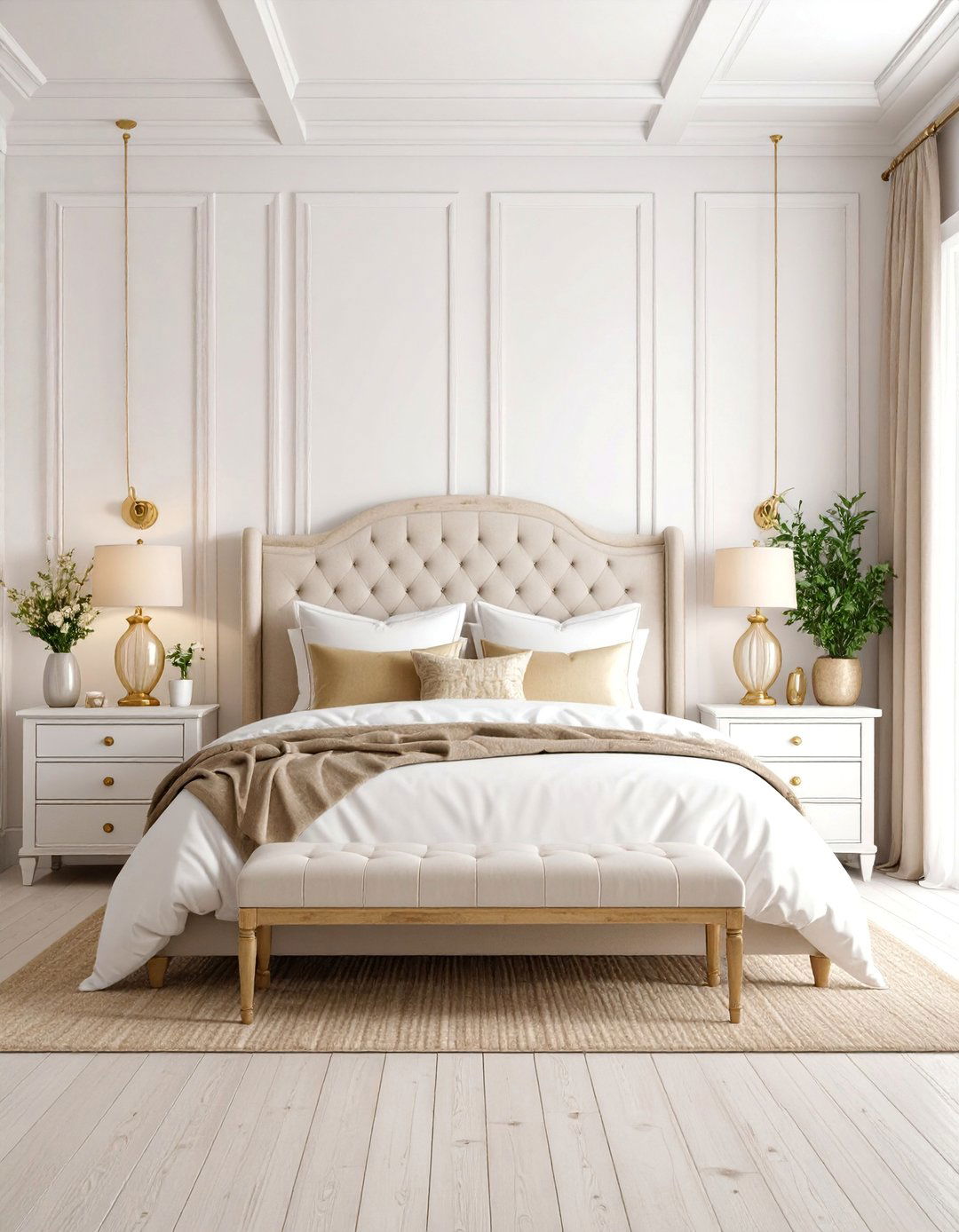 Farmhouse White and Gold Bedroom - 25 White and Gold Bedroom Ideas