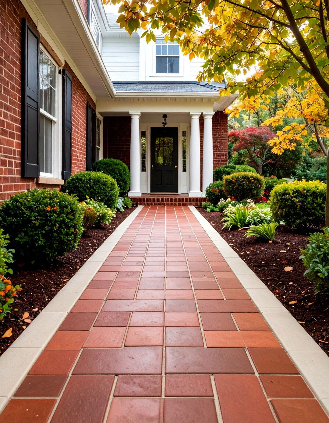 Faux Brick Concrete Walkway with Mortar Lines - 25 Concrete Walkway Painting Ideas