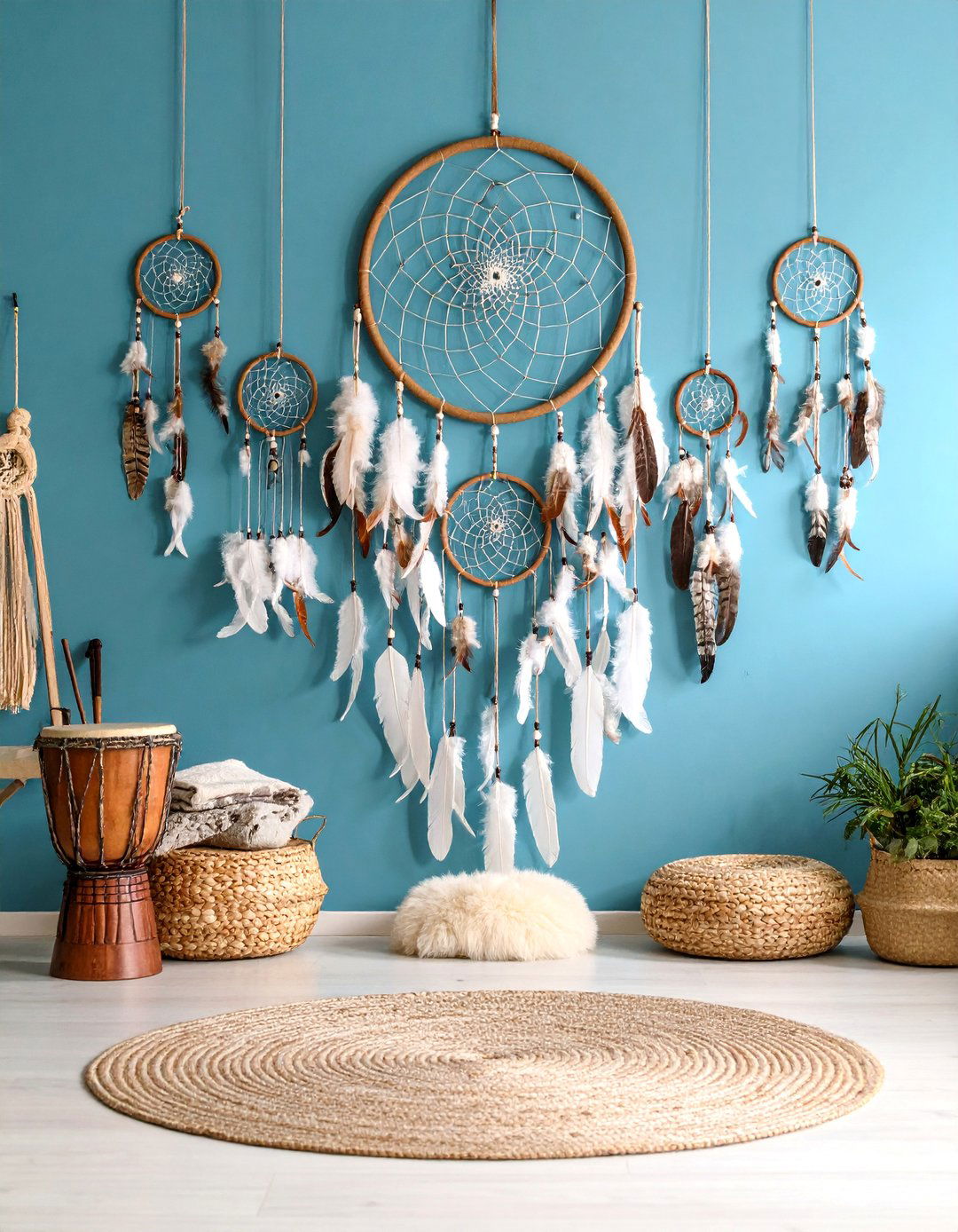Feather and Dreamcatcher Meditation Room with Native American Influences - 25 Boho Meditation Room Ideas