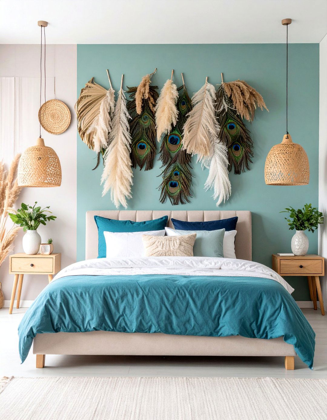 Feather and Natural Element Wall - 25 Boho Wall Decor Ideas