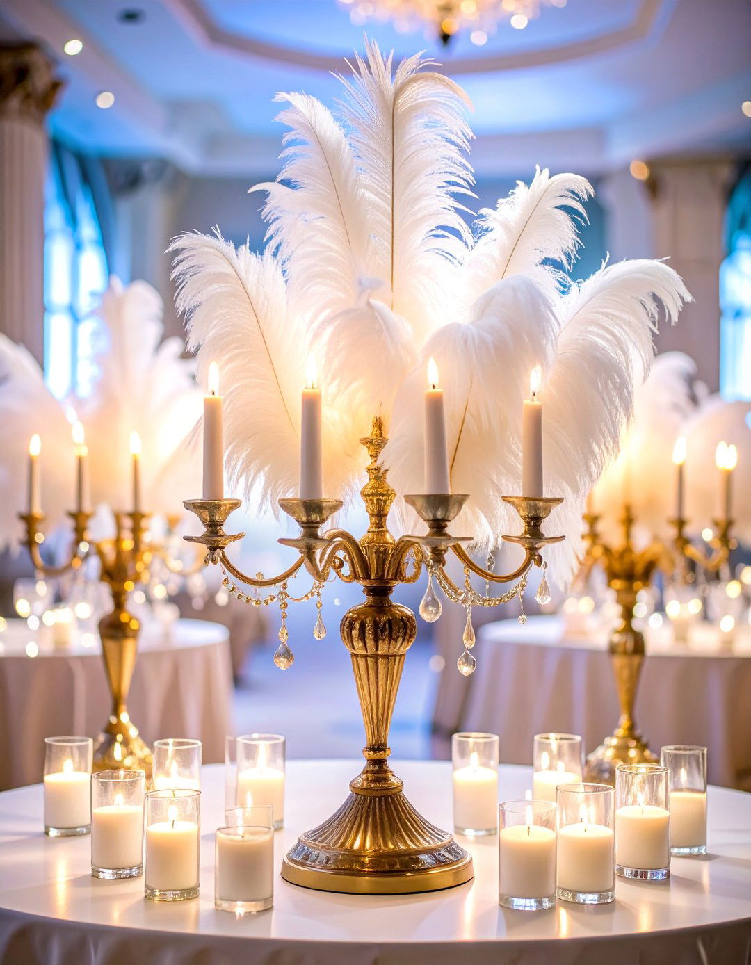 Feathered Candelabra with Ostrich Plumes - 25 Tall Wedding Centerpiece Ideas