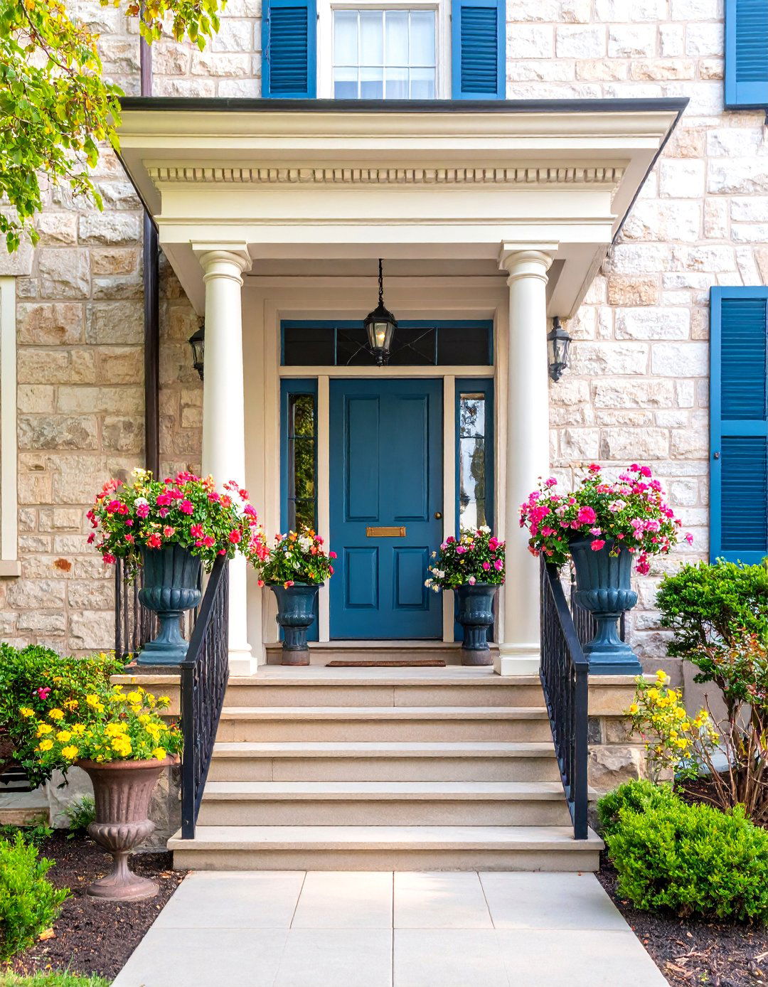 Federal Style Stone Porch with Classical Details - 25 Stone Porch Ideas
