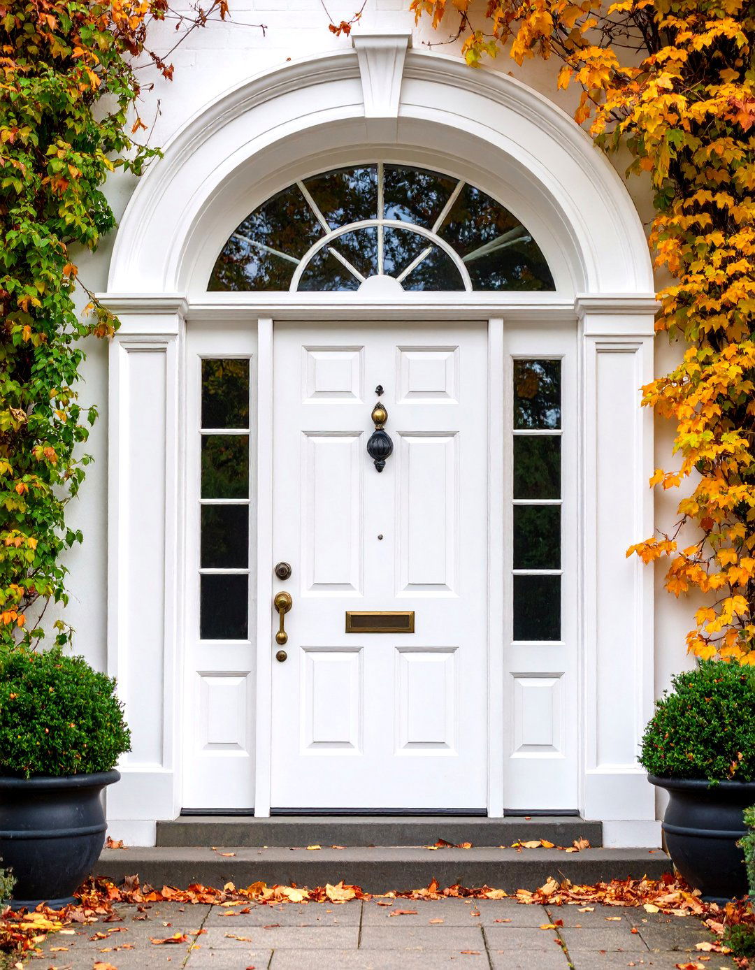 Federal Style White Front Door with Fanlight Window - 25 White Front Door Ideas