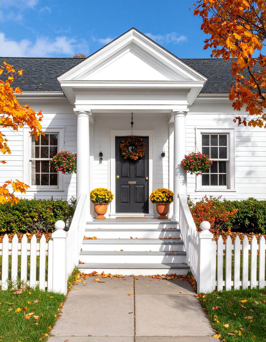 Federal Style White House with Elliptical Black Door - 25 White House Ideas With Black Doors