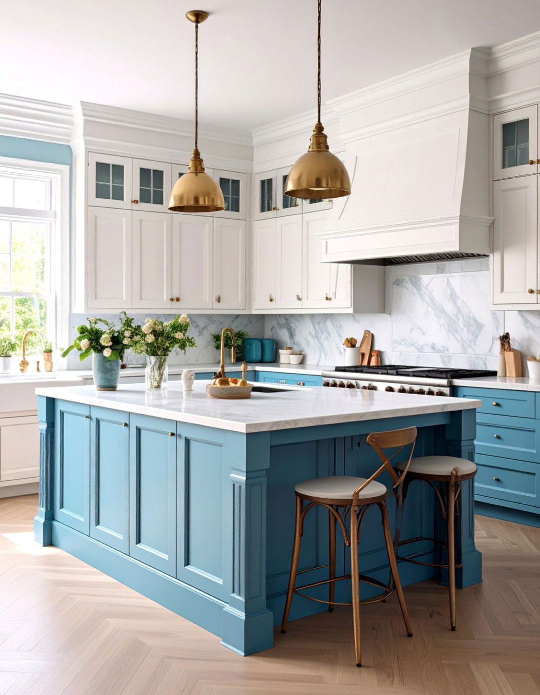 Federal White Cabinets with Sapphire Blue Island - 25 White Kitchen Cabinets With Blue Island
