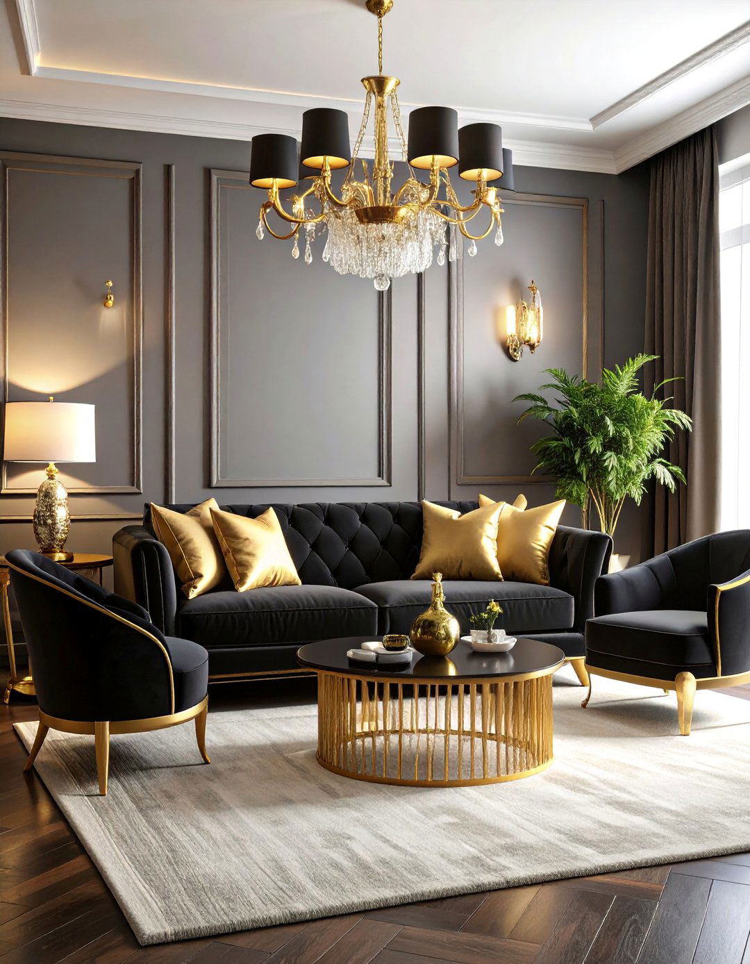 Feminine Black Gold Boudoir Style - 25 Black and Gold Living Room Ideas