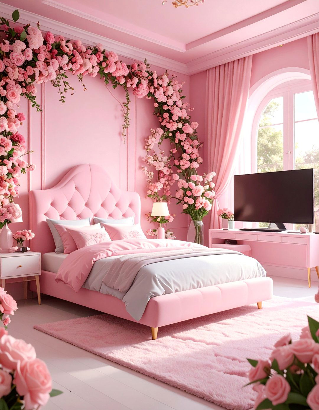 Feminine Gaming Room with Floral Accents - 25 Gamer Girl Room Ideas