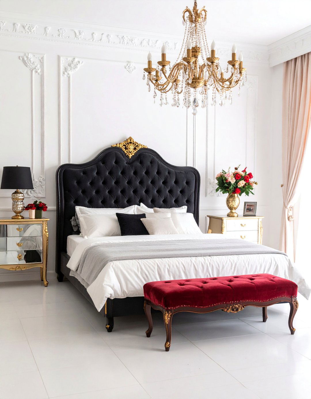 Feminine Glam Bedroom Sanctuary - 25 red black and white bedroom ideas